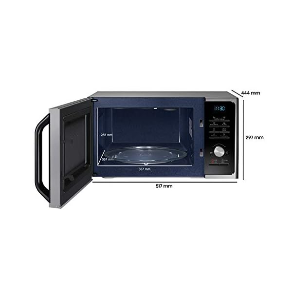 Samsung MG2BF303TCS/EG Mikrowelle mit Grill, 900 W, 28 ℓ Garraum (Extra groß), 51,7 cm Breite, Power Defrost, 26 Automatikprogramme, Silber – Bild 3