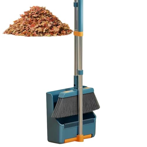 Conjunto de escoba y estaño | Escoba giratoria ligera de 180° y combinación de recogedor | Escoba vertical y sartenes para comedor, baño, garaje, cocina, dormitorio y vestíbulo