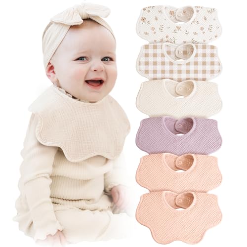 Image of Konssy Muslin Baby Bibs 100% Cotton Absorbent Bandana Drool Bibs for Teething and Drooling, 6-Pack for Baby Boys & Girls