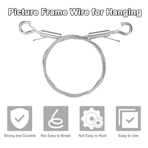 Image of M METERXITY 4-Pack Adjustable Picture Hanging Wire Kit, 1.5mx1.5mm Mirror Hanging Wire, Holds Up to 132lbs(60kg) 4.9FT Picture Frame Wire for Billboards /Basket /Flowerpot
