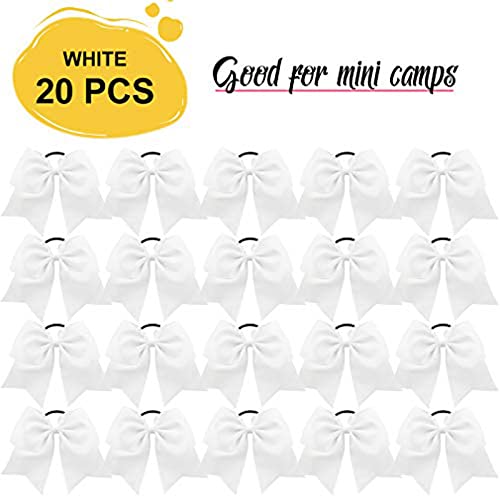 Ceelgon 8" 20Pcs Large Cheer Bows White Ponytail Holder Girls Elastic Hair Ties Hair Accessories For Teens Women Girls Softball Competition Sports Cheerleaders #TOP6