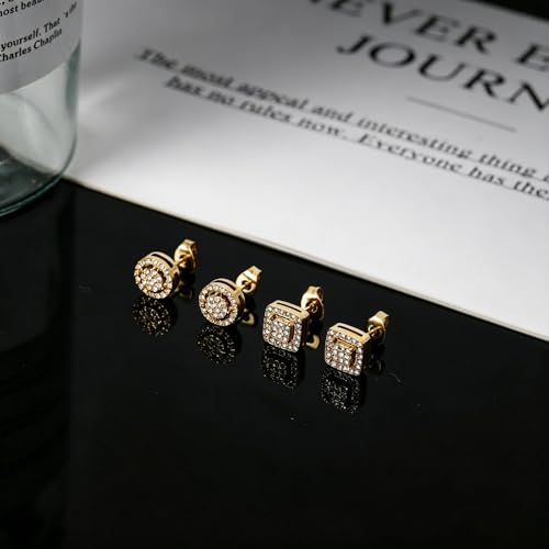 Image of NEWITIN 2 Pairs Silver Stud Earrings for Women Hypoallergenic Earring Stainless Steel Inlaid Cubic Zirconia Studs Earring Diamond Halo Stud Earrings for Women Men