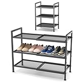 neatevday 3 Tier Shoe Rack, Expandable Shoe Rack for Closet, Adjustable Shoe Organizer for Entryway, Shoe Storage Organizer for Door Entrance, Garage, Bedroom