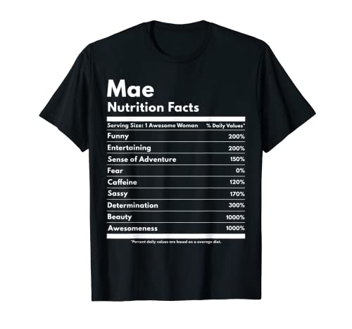 Mae informação nutricional presente divertido nome personalizado Mae t-shirt, Preto