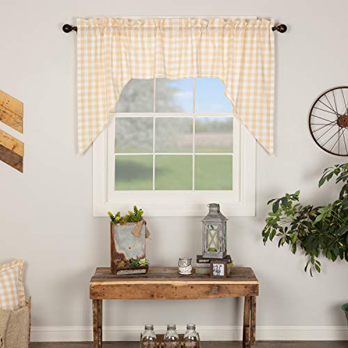VHC-Brands-4-Pieces-Annie-Buffalo-Tan-Check-Swag-Curtains-4-Panels-36x36x16 VHC Brands 4 Pieces Annie Buffalo Tan Check Swag Curtains 4 Panels 36x36x16