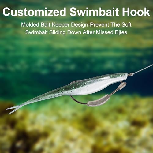 Bombrooster 15 Pcs Weighted EWG Worm Hook, Weedless Fishing Swimbait Hooks Bass Fishing Freshwater Saltwater Assorted 1/8oz 3/16 1/4oz
