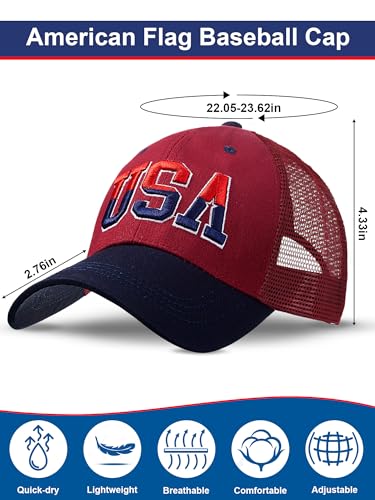 4 Pieces Mech USA Hats for Men American Flag Cap Adjustable Embroidered Vintage Hat Patriotic Baseball Trucker Hat for Women - Image 3