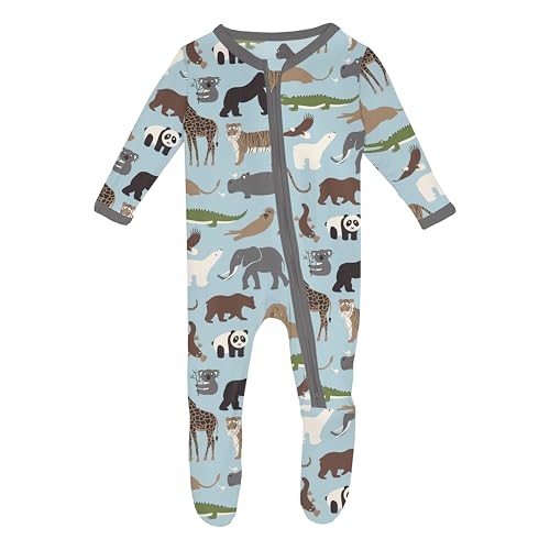 Image of KicKee Footie with 2 Way Zipper in Celebration Prints, One-Piece Boy or Girl Baby Clothes