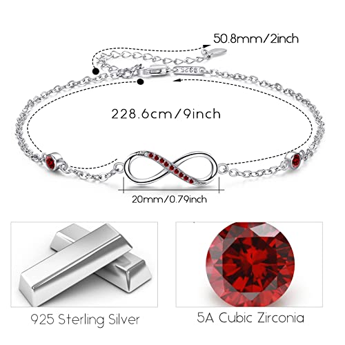 Image of MEDWISE Womens Infinity Anklet Bracelet 925 Sterling Silver Endless Love Symbol Ankle Bracelet Adjustable Plus Size Large Bracelet Gifts for her Mother's Day Gifts