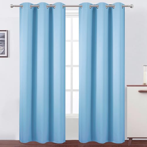 Image of LEMOMO Sky Blue Thermal Blackout Curtains /42 x 84 Inch /Set of 2 Panels Room Darkening Curtains for Bedroom
