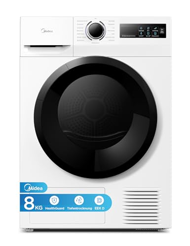 Midea MD11EH80BD Wärmepumpentrockner, 8 kg, Energieklasse D, Schnelltrocknen 35', HealthGuard, Sensor-Trocknung,Auffrischen,Knitterschutz, Auffrischen Wolle, Weiß
