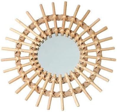 Espejo de maquillaje para decoración de pared, espejo de ratán hecho a mano, estilo bohemio, espejo para vestidor, baño, para colgar en la pared,
