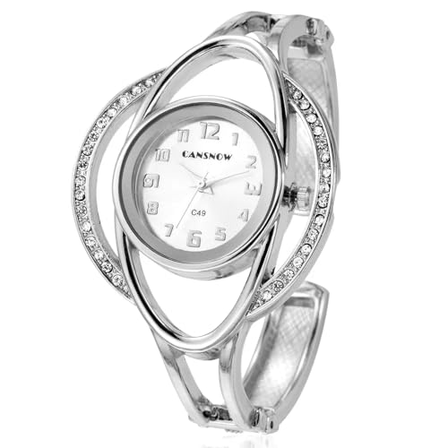 Spangenuhr Damen - Elegante Armbanduhr Silber-Weiß | Damenuhr Mit Silbernem Armband Spangenuhr Damen - Elegante Armbanduhr Silber-Weiß | Damenuhr Mit Silbernem Armband