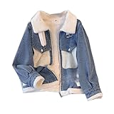 Damen Koreanische Mode Winter Denim Mantel Revers Reißverschluss Plüsch Dicke Warme Baumwolljacke Casual Arbeit Kunstpelze Blau Tops, Blau, X-Small