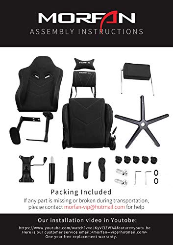 Morfan Gaming Chair Large Size Massage and Rocking Function Computer Office Racing E-Sports Chair with Footrest (Black)