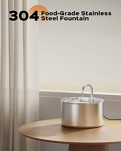 Image of AOOGITF Cat Water Fountain + 8 Filters + 8 Sponges, 304 Stainless Steel Pet Water Fountain, 24 Hours Keep The Water Clean, 74oz Capacity, Ultra-Quiet, No Sputter, Compact, Easy Cleaning