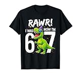 I was 6 Now I’m 7 Years Old 7th Birthday 6-7 T Rex Dinosaur T-Shirt