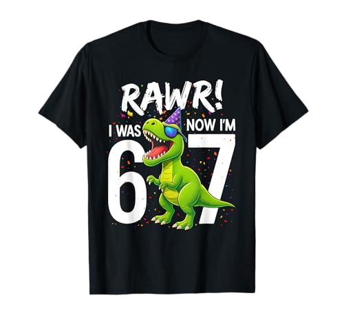 I was 6 Now I’m 7 Years Old 7th Birthday 6-7 T Rex Dinosaur T-Shirt