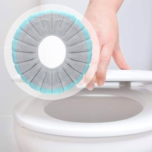Soft Washable Toilet Seat Pad Warmer for Round and Oval Seats – Polyester Warm Comfort Cover, Stretchable 30x30 cm, Reusable Lid Mat(Gray&Green) — view 7