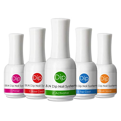 Nail Dipping Powder Liquid Kit 15ml/Bottle - Includes Primer, Dip Base Coat, Dip Activator, Dip Top Coat and Brush Saver, High Shiny Long Lasting Dip Liquid Set (Liquid Kit)