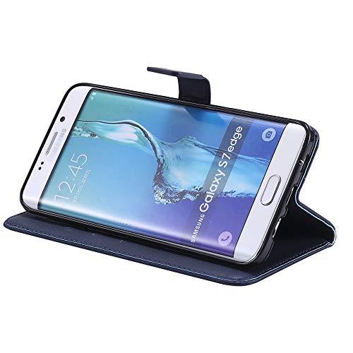 Asuwish Phone Case For Samsung Galaxy S7 Edge With Credit Card Holder Slot Kickstand Flip Protective Cell Accessories Leather Wallet Cover Glaxay S7Edge Gaxaly S 7 Plus Galaxies Gs7 7S 7Edge Blue #TOP3