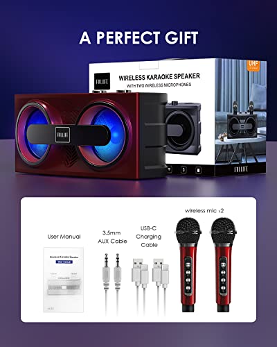 Fullife Karaoke Machine For Adults And Kids-With 2 Wireless Microphones, 2023 New Portable Bluetooth Pa Speaker System With Led Party Light-Singing Karaoke Set For Home Parties, Meetings, Birthday #TOP6