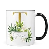Botanical Initial and Name Personalized Ceramic Coffee Mug, 11 or 15 oz