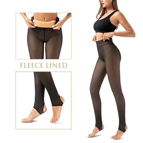 Image of Pnadty Women's High Waisted Velvet Warm Elastic Tights Winter Fleece Lined Thick Leggings Pants