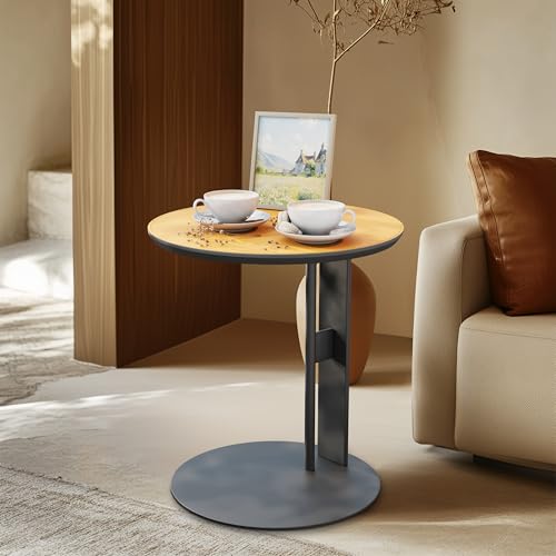 Artloge Beistelltisch Runder Sofatisch C-Form, Kleiner Beistelltisch stylischer Kaffeetisch Luxus Kratzfestes Leder, Wohnzimmertisch mit Metallgestell für Couch und Sofa 46×46×50 cm, Orange