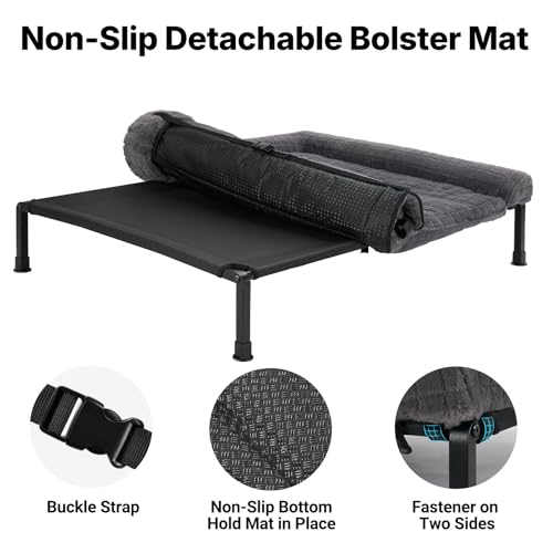 Veehoo Hundeliege Outdoor XL Waschbar, Flauschiges Hundeliege mit Abnehmbarem Polster, Erhöhtes Hundebett Hundesofa mit Rutschfesten Füßen für Drinnen Draußen, Grau 106 x 76 x 20 cm