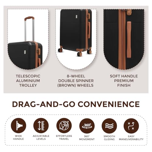 Image of Mode Maestro | Hard-Sided Polycarbonate Trolley Suitcase | 360 8-Wheel Easy Drag| Light-Weight | TSA Lock |3-Yr Warranty | Cabin Luggage Bag 20in (55cm (S), Black)