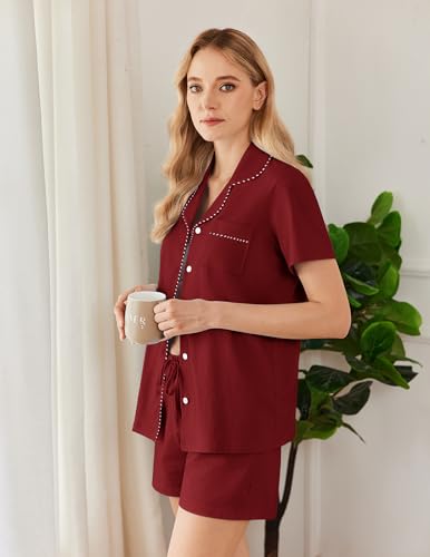 Image of Ekouaer Womens Pajamas Set Button Down Pjs Lounge Sets Short Sleeve Sleepwear Soft Loungewear Nigthwear