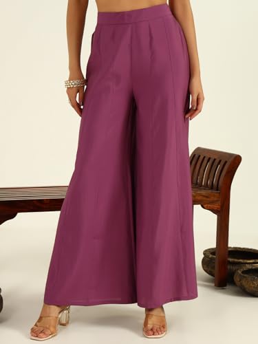 Image of FIORRA Women's Lavender Viscose Chanderi Straight Kurta with Palazzo and Dupatta