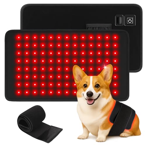 Clocness Red Light Therapy Belt for Dogs, Portable 16 × 8 in 660/850 nm 120-LED Pad, Wearable Infrared Device for Stiff Joints & Back Comfort, Flexible Wrap Straps