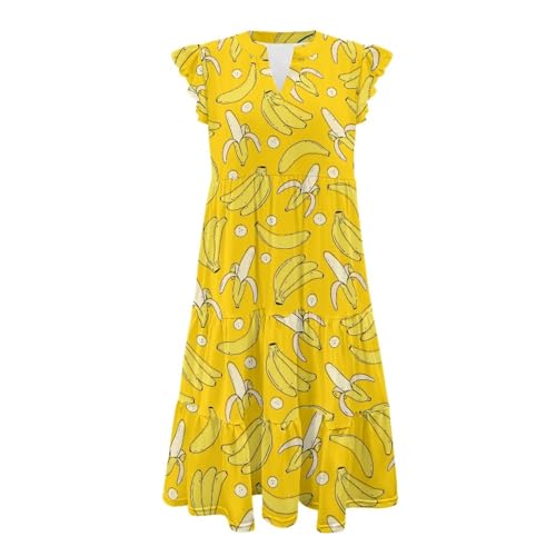 Image of Womens Summer Dress Ruffle Sleeve V Neck Dress Casual Fit Flowy Beach Vacation Sundress with Pocket S-2XL