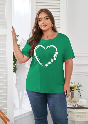 Image of ForHailey Women's Plus Size St Patricks Day T-Shirt Women Lucky Clover Graphic Irish Tee Casual Short Sleeve Graphic Tees