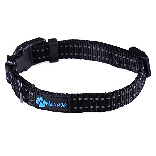 Image of Max and Neo NEO Nylon Buckle Reflective Dog Collar - We Donate a Collar to a Dog Rescue for Every Collar Sold (X-Small, Black)