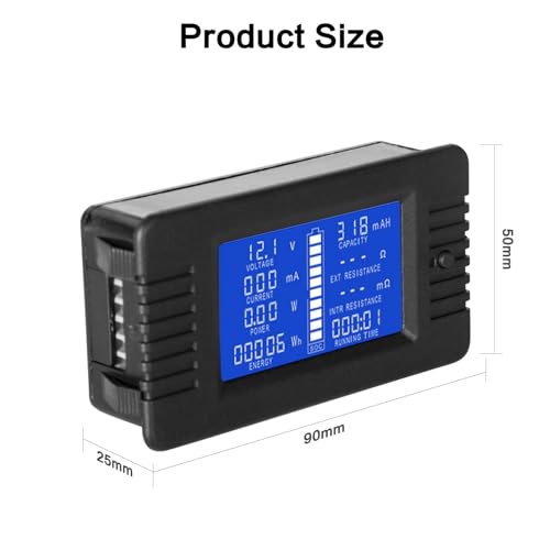 DEWIN Digital Voltmeter Amperemeter, PZEM-013 DC 0-200V 10A Digitales Batterieprüfgerät Amperemeter Voltmeter Power Energy Resistance Meter