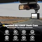 Dash Camera, 4K/1080p Dash Camera Front and Rear, Built-in 5GWiFi, Dash Cam with 64GB SD Card, Full HD 2.0” IPS Screen, for App Control, G-Sensor, Loop Recording, and Parking Mode - Image 2