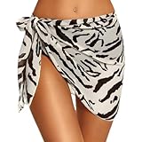  PrinStory Damen Strandkleid Mit Seitlichem Knoten Kurz Casual Sommer Strandmode Für Strandurlaub (Zebras, L)