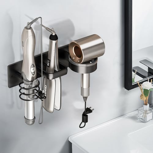 HOHOWU Hair Dryer Holder Wall Mounted,Blow Dryer, Curling Iron, Straightener Holder 3 in 1 Bathroom Metal Hair Tool Organizer Rack-BLACK-1 by HOHOWU - Image 3