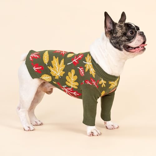 Image of Fitwarm Maple Dog Sweater, Thermal Dog Winter Clothes for Small Dogs Boy Girl, Fall Pet Outfit, Red, Yellow, White, Olive Green, XL