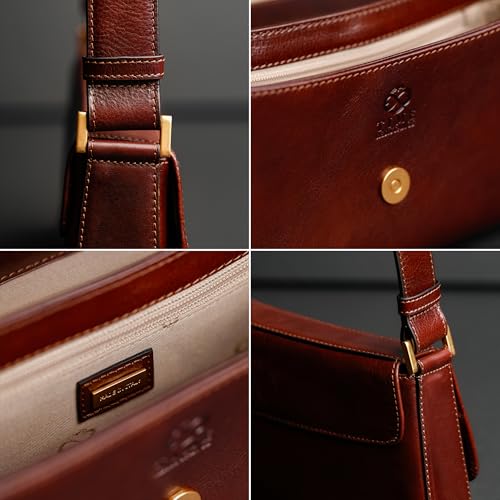 Image of Time Resistance Leather Handbag - Full-Grain Leather Purse for Women - Shoulder Bag Made in Italy