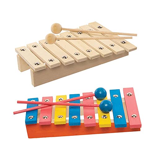Baker Ross FE598 Kinder Xylophon aus Holz - 2er Pack, Kinder Musikinstrumente zum Bemalen, Holzspielzeug für Kinder