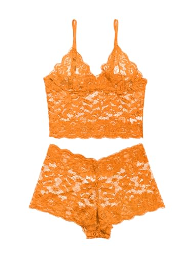 Image of Lilosy Sexy Sheer Floral Lace Pajamas Lingerie Set High Waist Sleepwear Bra and Panty 2 Piece Nightwear