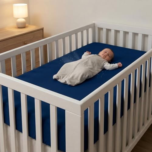 Image of Everyday Kids 2-Pack Fitted Crib Sheets, 100% Soft Breathable Microfiber Baby Sheet, Fits Standard Size Crib Mattress 28in x 52in, Navy Nursery Sheet and Gray Nursery Sheet