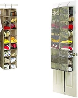 Brilliant Feet CST021 - Large Heavy Duty 18 Pocket Hanging Shoe Organiser for up to 18 Pairs of Shoes - Hangs from the Wardrobe Rail or Over Door - Made from Robust Oxford Canvas-Type Material (600D) with Ventilated Mesh Compartments - 34 x 138 x 30cm x