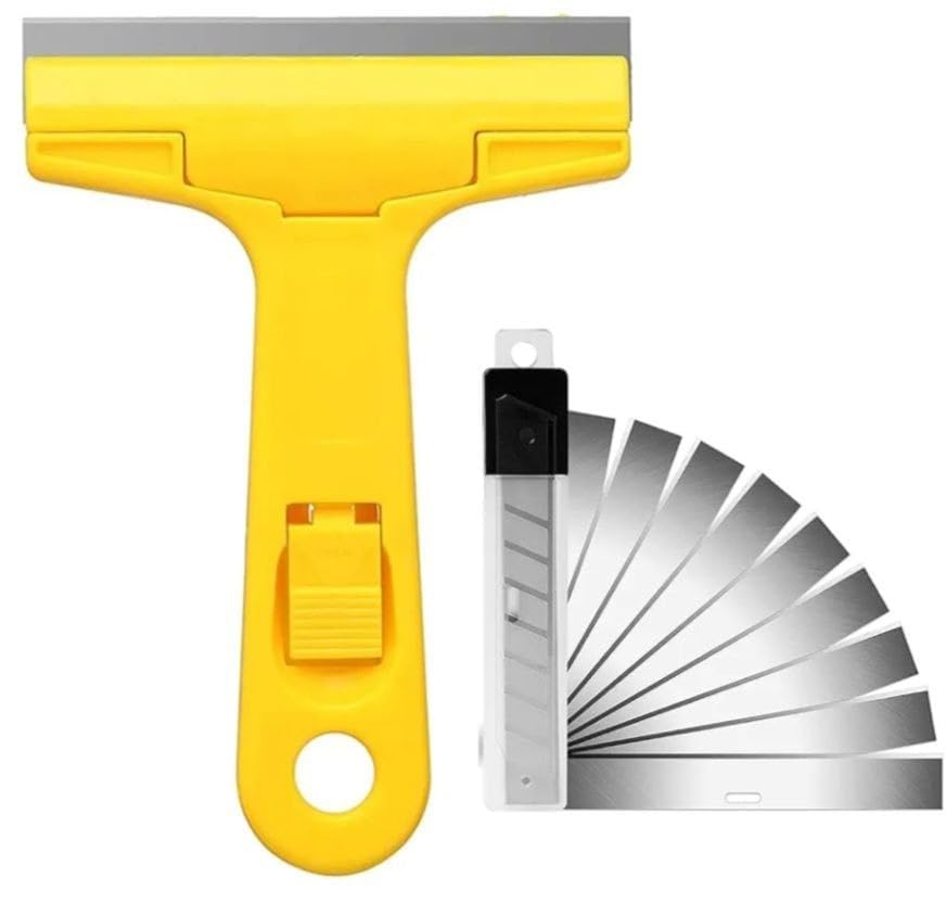 GION Industry Razor Blade Scraper Tool with 3pcs Extra Blades | Heavy Duty Scraping Tools Set for Window, Glass, Floor, Wall, Paint, Caulk, Labels, Adhesive, Sticker (1Pcs)