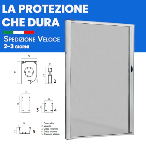 Zanzariera Porta Finestra a Rullo Scorrevole e Riducibile In Alluminio - 150x250 con Frizione- Fai Da Te (Bianco, 150x250) - 2