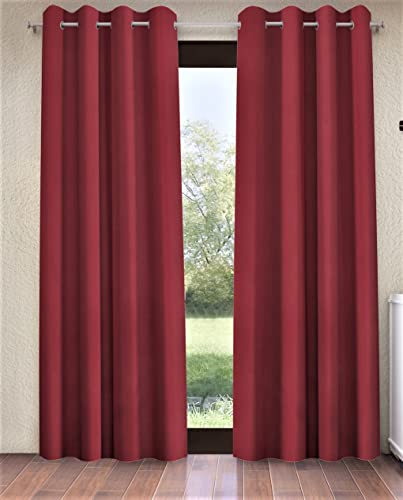 Home Sizzler 2 Pieces Solid Blackout Eyelet Polyester Window Curtains – 5 Feet, Maroon